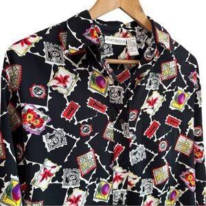 Vintage Martinique Postal Stamp Top Sz S Button Down Shirt Travel Retro Novelty